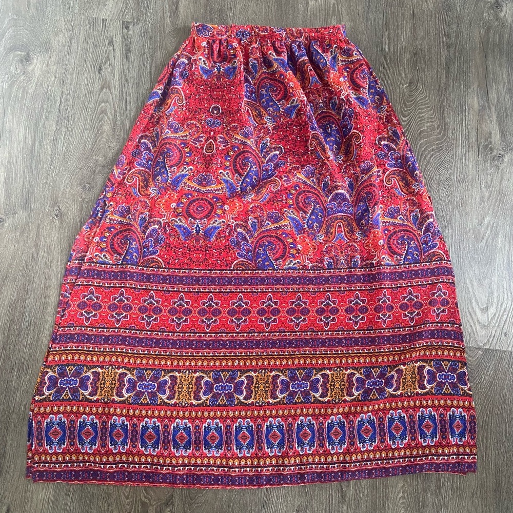Women’s Paisley Print Maxi Skirt - Red and Blue